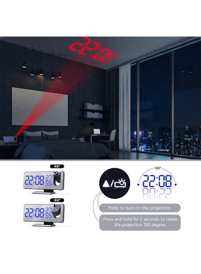 ساعة منبه إلكترونية بإضاءة ليد، تصميم عاكس لغرفة النوم، ساعة عرض رقمية تركب على الجدار مع شاشة كبيرة، يمكنها عرض درجة الحرارة، تتمتع بسطوع قابل للتعديل - Image 2